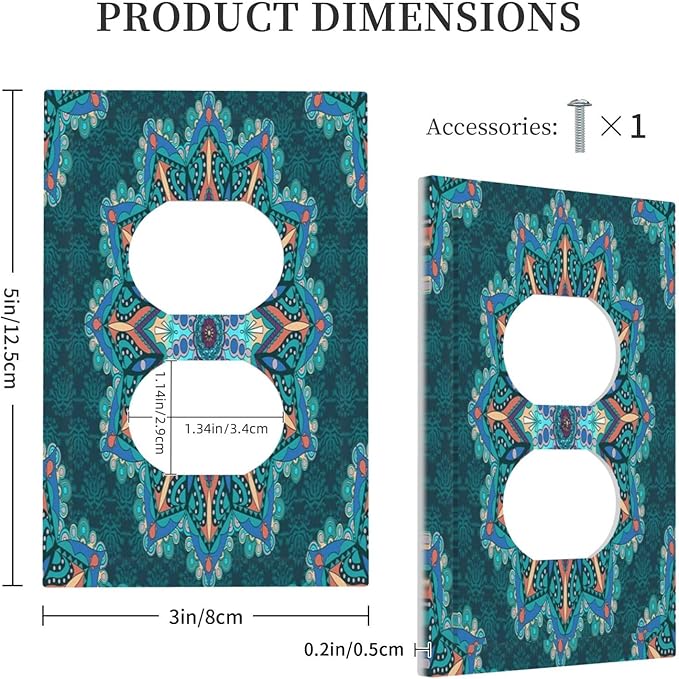 Outlet Covers Boho Hippie Colorful Mandala 1 Gang Duplex Light Switch Cover Plate Decorative Wall Plates Electrical Switchplate Receptacle Cover for Bathroom Home Decor