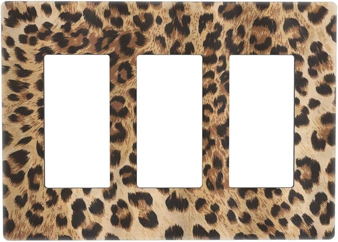 Classic Leopard Cheetah 3 Gang Triple Rocker/Decor Light Switch Wall Plate Cover Decorative Electrical Faceplate For Girls Boys Home Bedroom Decorate Large Size 6.57" x 4.65