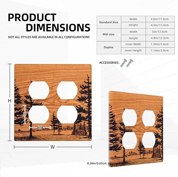 Pine Forest Natural Scenery Silhouette Wood Grain Outlet Covers 2 Gang Double Duplex Decorative Light Switch Covers Electrical Wallplates Socket Faceplate for Farmhouse Home Decor
