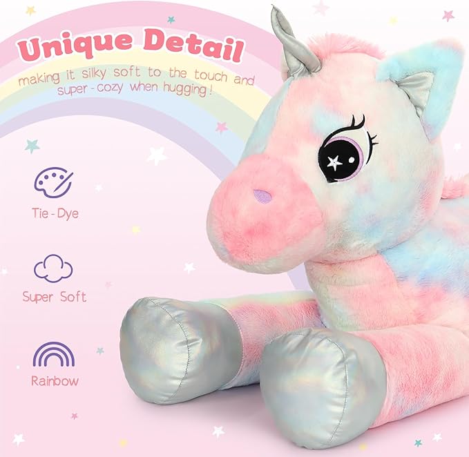 BENINY 43in Giant Unicorn Stuffed Animal Plush Toy, Big Rainbow Cuddly Toys for Girls, Large Birthday Gifts Bedroom Decor