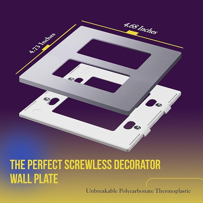 ENERLITES Elite Series Screwless Decorator Wall Plate Child Safe Outlet Cover, Gloss Finish, Size 2-Gang 4.68" H x 4.73" L, Unbreakable Polycarbonate Thermoplastic, SI8832-SV, Silver