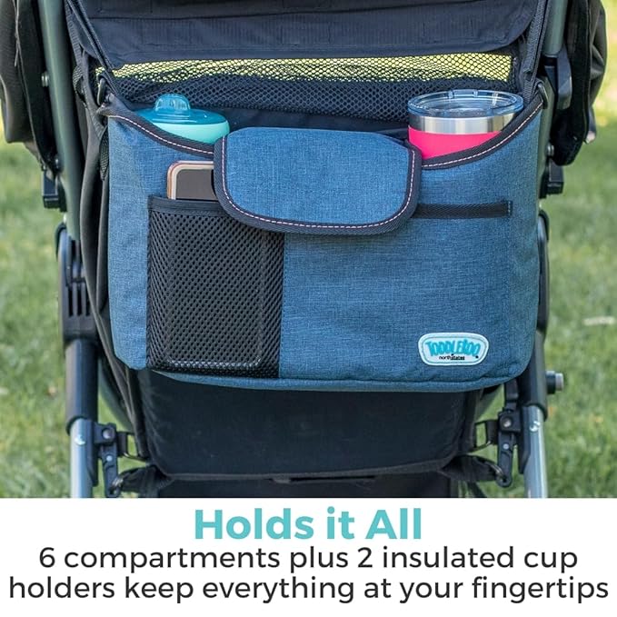 Toddleroo by North States - Baby Stroller Organizer: Universal Stroller Caddy with Cup Holder - Adjustable Storage Attachment for Strollers - Navy