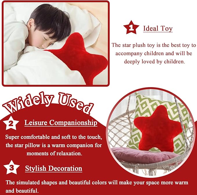 zhidiloveyou Star Pillow Plush Red, Stuffed Star Shaped Pillow Cute Toy for Kids, 15.7 inch