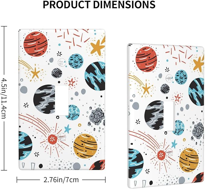 Space Planets Stars 1-Gang Toggle Light Switch Plate, Cartoon Space Wall Plate for Kids Room, Playroom, Bathroom & Kitchen