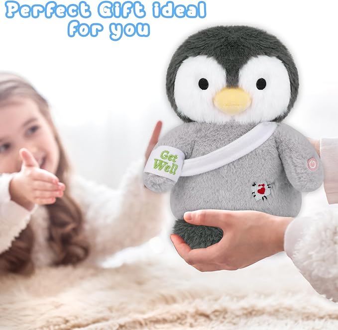 Get Well Soon Penguin Plush, Cute Light up Penguin Stuffed Animal, Soft Bandage Cuddly LED Nightlight Plush Toy, Birthday Toys Great Gift for Kids Girls Boys -No Battery(8 Inch)