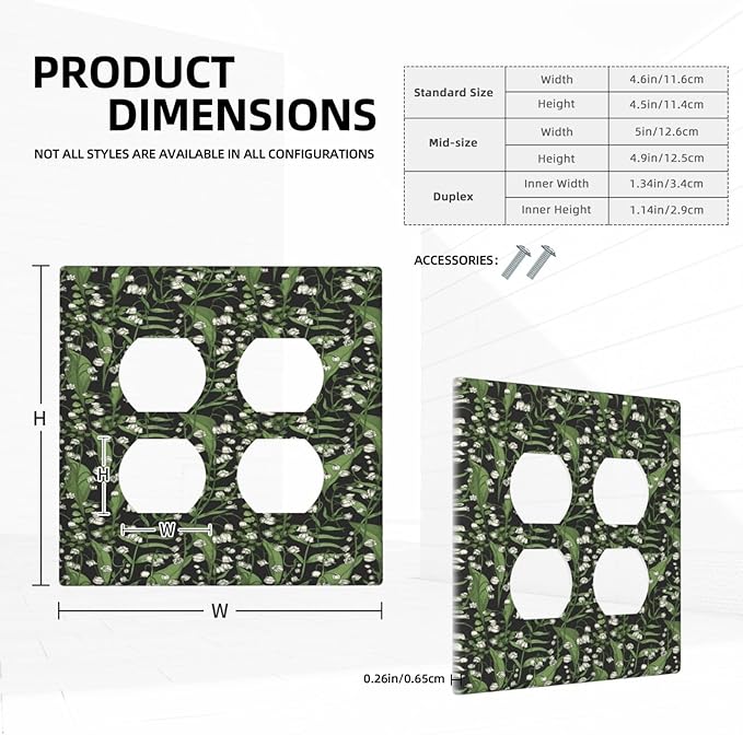 Boho Floral Green Leaves White Flowers Outlet Covers 2 Gang Double Duplex Decorative Light Switch Covers Electrical Wallplates Socket Faceplate for Farmhouse Bed Room Decor