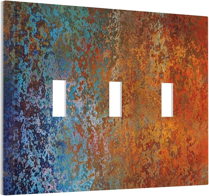 Red/Celestial Blue Rust Colorful Metal Rusty Triple Toggle Light Switch Cover Decorative 3 Gang Wall Plates Electrical Faceplate for Decor Bathroom Kitchen Bedroom