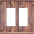 Decorative Outlet Covers with Wood Texture Rustic Vertical Planks Brown Design 2 Gang Wall Plate Double Rocker Light Switch Cover Switch Plate Cover Vintage Aesthetic Kitchen/Bedroom Decor