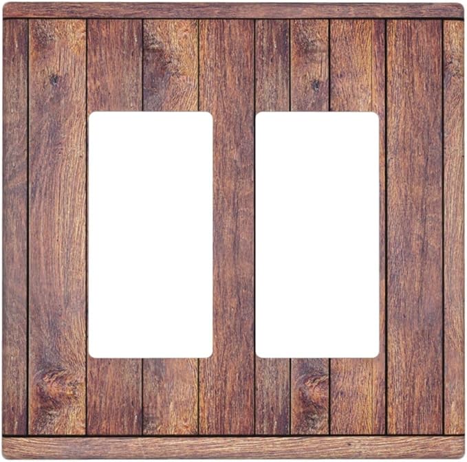 Decorative Outlet Covers with Wood Texture Rustic Vertical Planks Brown Design 2 Gang Wall Plate Double Rocker Light Switch Cover Switch Plate Cover Vintage Aesthetic Kitchen/Bedroom Decor