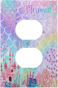 Silvery Glitter Cute Mermaid Tail Fantasy Castle Single Duplex Wall Plate Covers Light Switch Cover 1 Gang Outlet Plate Decorative Switchplate Covers Electrical Faceplate for Kidroom Nursery Decor