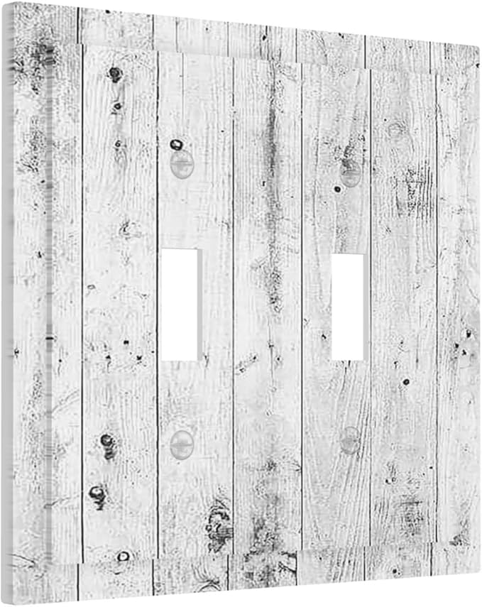 Decorative Switch Plates Rustic White Grey Wood Grain 2 Gang Double Toggle Wall Plate Outlet Light Switch Cover Electrical Faceplate for Farmhouse Home Decor