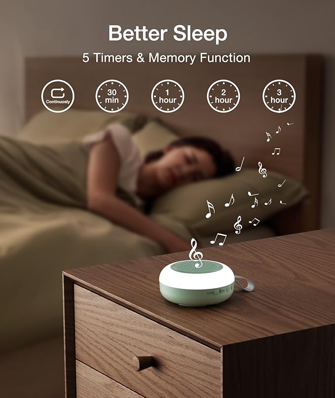 Portable Sound Machine,LEICEX White Noise Machine,33 Soothing Sound 10 Colors Night Light Sleep Machine for Baby Kids,Timer and Memory, Travel Sound Machine for Sleep Office Privacy Travel(Mint)