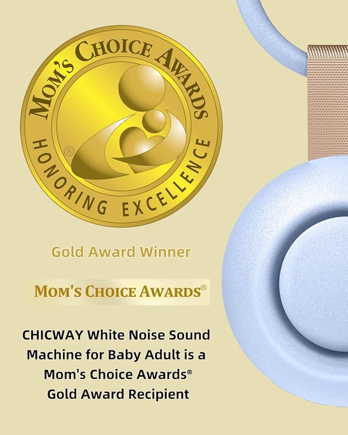 CHICWAY 2026 Mom's Choice Awards, Portable Sound Machine for Baby Adult, AI Cry Detection, 18 Soothing Sound, Bluetooth Rechargeable White Noise Machine for Home Office Travel, Nursery Light, Blue