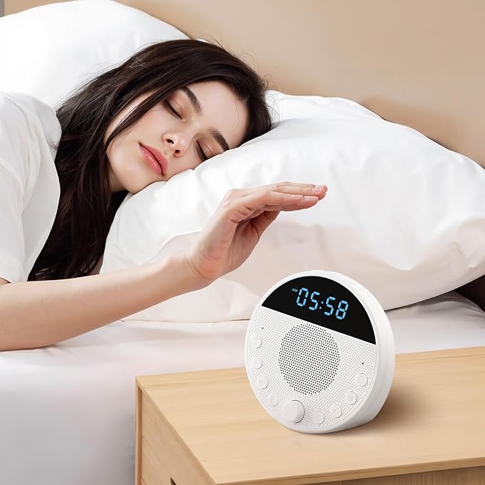 VEVOR Sound Machine, 18 Soothing Sleep Sounds, 7-Color Night Light, 6-in-1 White Noise Sound Machine with Dual Alarms, APP, Auto-Off Timer and Memory Function, for Baby, Adults, Home, Office & Travel
