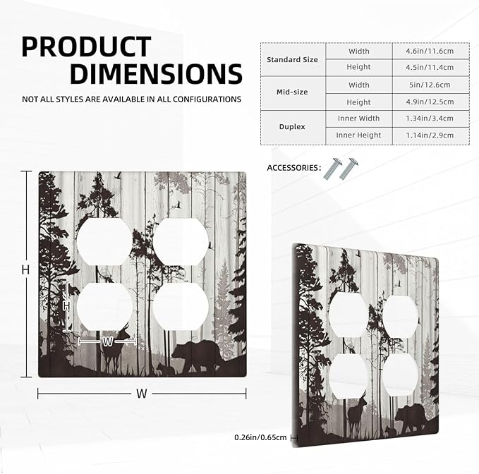 Decorative Outlet Covers Rustic Deer Hunting Forest Grey Wood Plank 2 Gang Wall Plate Double Duplex Light Switch Cover Switch Plate Covers Faceplate for Bedroom Home Decor