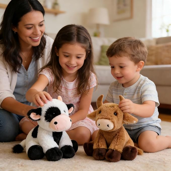 OROZCOR Bull Stuffed Animal, Cute Fluffy Cow Stuffed Animal 8.5in, Soft Longhorn Cow Plush Gifts for Kids Baby Girls Boys (Bull)