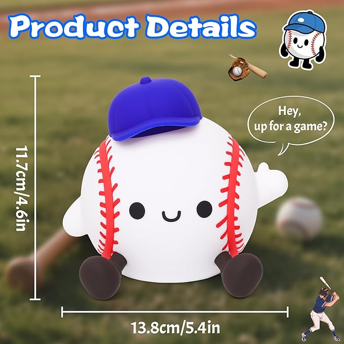 CoolGift Mart Baseball Night Light, Silicone Touch Control Lamp USB Rechargeable with Timer & Brightness Adjustment, Ideal for Breastfeeding Creates Glow for All Ages Baseball Lovers
