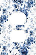 Blue Flower White Floral Plant Bird Butterfly Outlet Covers 1 Gang Duplex Light Switch Cover Decorative Switch Plates Electrical Receptacle Faceplate Wall Plate for Bedroom Living Room Decor