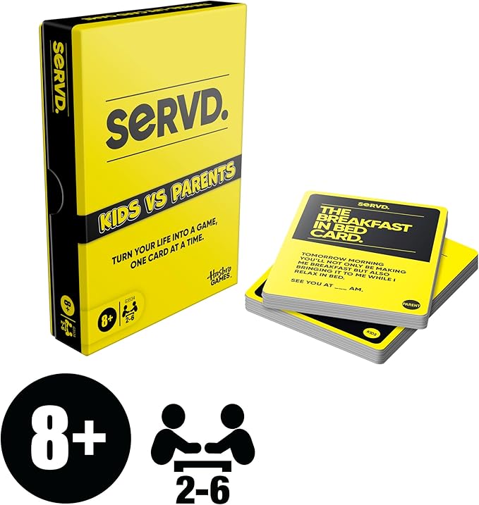 Hasbro SERVD Kids vs Parents Edition Game – Hilarious Real-Life Family Card Game for Kids, Teens, Adults – Fun Challenges – 2-6 Players – Ages 8+