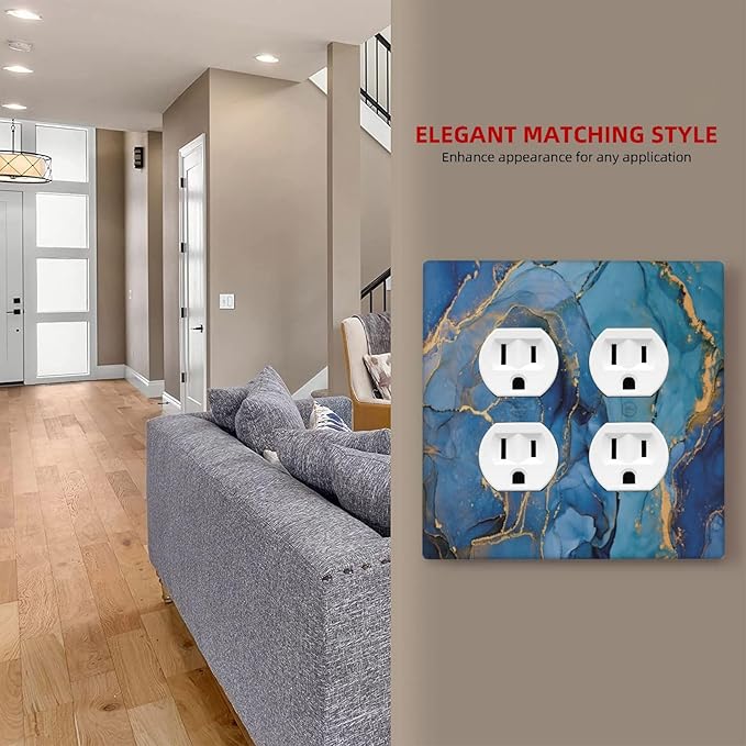 Decorative Outlet Covers Blue Marble Modern Ombre Watercolor Ink Art 2 Gang Double Duplex Light Switch Cover Wall Plates Electrical Socket Cover Art Faceplate for Bedroom Bathroom
