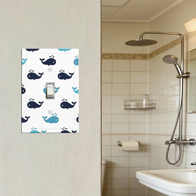Cute Blue Whales 1-Gang Toggle Light Switch Plate, Nautical Whale Pod Minimalist Coastal Decorative Wall Plate for Nursery Decor