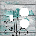 Teal White Daisy Flower Butterfly On Rustic Wood Board Wallplates 1 Toggle 1 Duplex Switch Plate Electrical GFCI Faceplate Decorative Light Switch Covers for Farmhouse Bedroom Decor