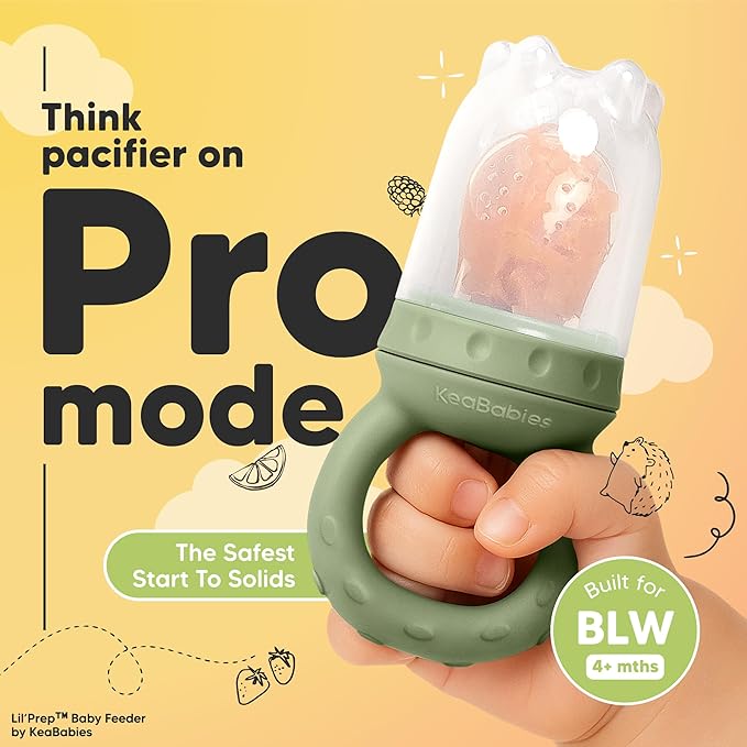 KeaBabies Baby Fruit Feeder 2pk - Silicone Baby Food Feeder for Babies 6-12 Months, Breast Milk Popsicle Teether, Weaning, Pacifier, Freeze Frozen Solid Food, Infant Feeding Essential (Soft Fern)