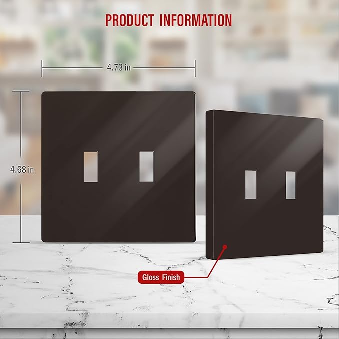 ENERLITES Screwless Double Toggle Switch Wall Plate, Child Safe Dual Light Switch Cover, Standard Size 2-Gang 4.68" x 4.73", Unbreakable Polycarbonate Thermoplastic, UL Listed, SI8812-BR, Glossy Brown