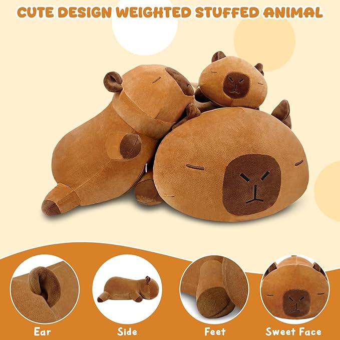 TOYSYM Weighted Stuffed Animals, Capybara Plush with Weighted Beads, Cute Capybara Stuffed Animals Pillow Gifts for Adults Kids Boys Girls 9.8inch