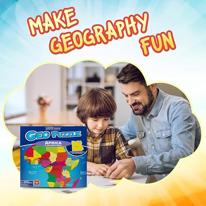GeoToys GeoPuzzle, Africa and Middle East Jigsaw Puzzles, 65 Pc Map Puzzle, Geography Game, Educational Games & Kids Learning Activities, Puzzle Gifts for Children Ages 6-9, Fun Learning Toys for Kids