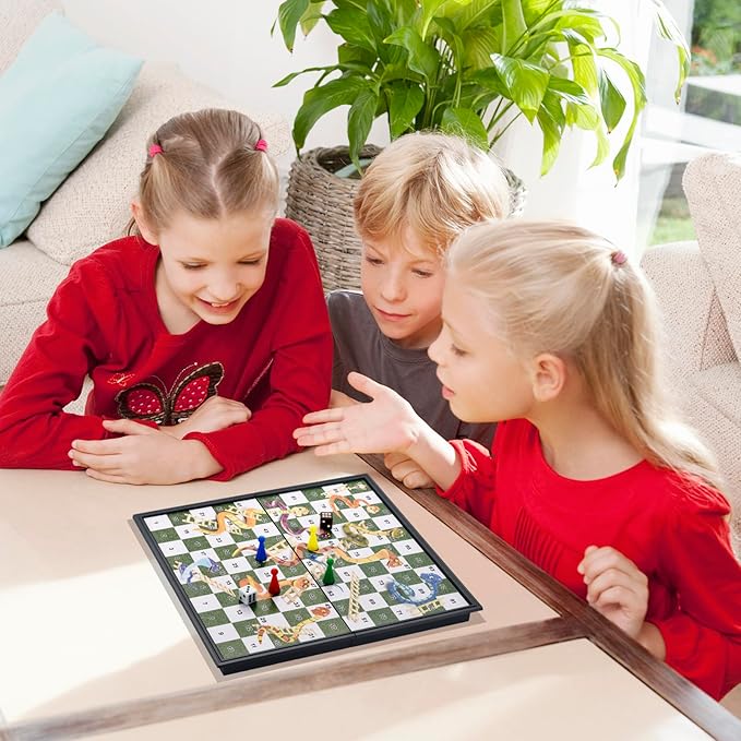 Magnetic Snakes and Ladders Board Games with Folding Board Travel Games Set for Kids and Adults (Magnetic Snakes and Ladders Set) - 9.76 Inches