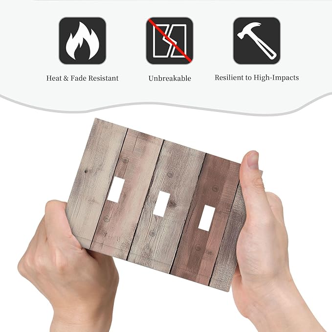 Decorative Switch Plates Vintage Natural Wood Rustic Cinnamon 3 Gang Wall Plate Triple Toggle Light Switch Cover Faceplate Electrical Wall Panels For Farmhouse Cabin Decor