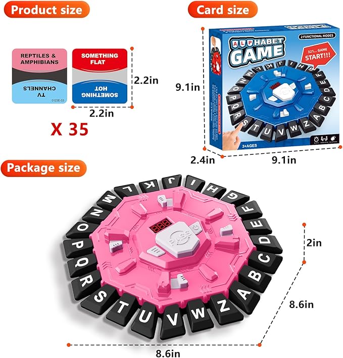Resflycheng Word Game Family Board Game with Digital Display Timer, 2 Modes, 35 Double-Sided Cards, Fun Fast-Paced 24-Letter Game for Learning Party Interactive, 2+ Players, Ages 3 & Up (Pink)