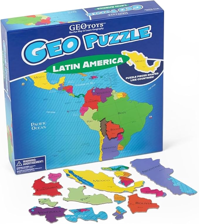 GeoToys GeoPuzzle, Latin America Jigsaw Puzzles, 50 Pc Geography Game & Map Puzzle, Educational Games & Kids Learning Activities, Puzzle Gifts for Children Ages 6-9, Fun Learning Toys for Kids