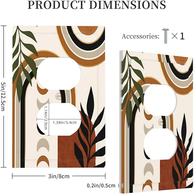 Boho Mid Century Arch Plant Leaves Sun Moon Outlet Covers 1 Gang Duplex Light Switch Cover Decorative Switch Plates Electrical Receptacle Faceplate Wall Plate for Bedroom Living Room Decor