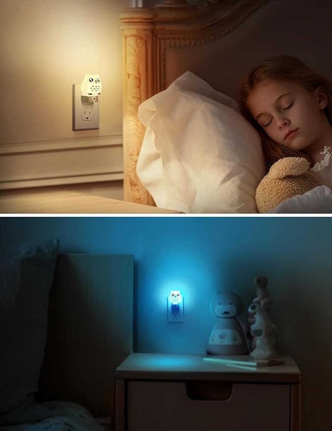L LOHAS LED Owl Night Light for Kids, 3D Owl Night Light Plug in Wall, Dusk to Dawn Sensor, 8-Color Changing+Soft White 3000K, 3 Lighting Modes, Nursery Night Lights, Children, Room Decor