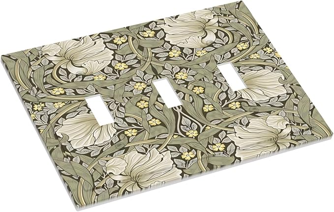 William Morris Pimpernel Flowers Plant Floral Decorative Switch Plates 3 Gang Wall Plate Triple Toggle Light Switch Cover Faceplate Electrical Wall Panels for Farmhouse Living Room Decor