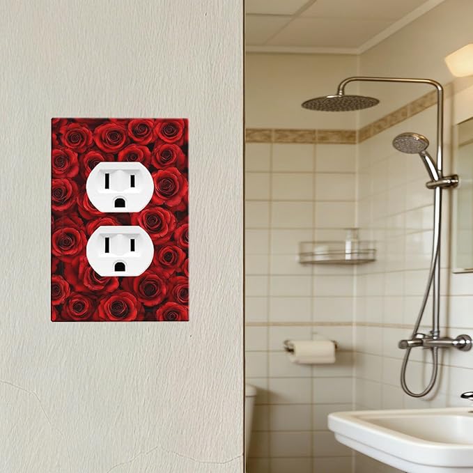 Lush Red Roses Duplex Wall Plate - 1-Gang Standard US Size Romantic Rose Bouquet Outlet Covers for Bedroom Powder Room Decor