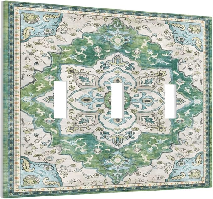 Sage Green Boho Vintage Floral Decorative Switch Plates 3 Gang Wall Plate Triple Toggle Light Switch Cover Faceplate Electrical Wall Panels for Bedroom Living Room Decor