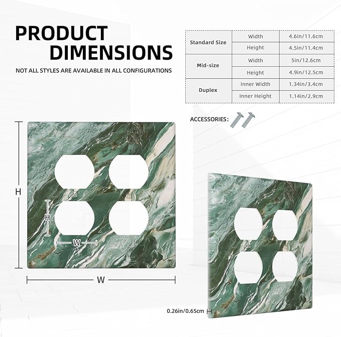 Decorative Outlet Covers with Modern Luxury Green Marble Texture Design 2 Gang Wall Plate Double Duplex Receptacle Light Switch Cover Switch Plate Cover for Kitchen Bathroom Decor