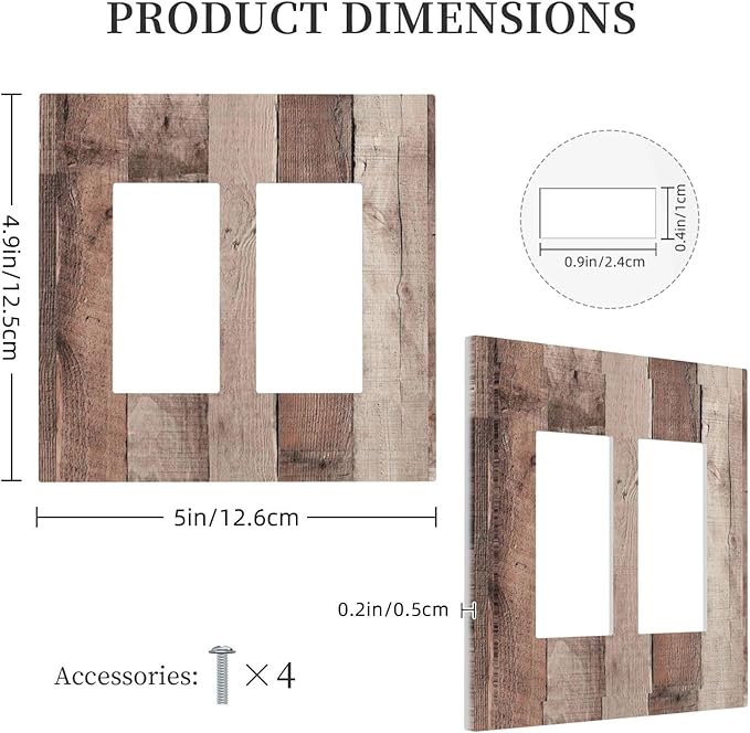 Decorative Outlet Covers Retro Wood Brown Farmhouse Barn Wooden 2 Gang Double GFCI Rocker Electrical Wall Panels Light Switch Cover Plate for Farmhouse Cabin Decor
