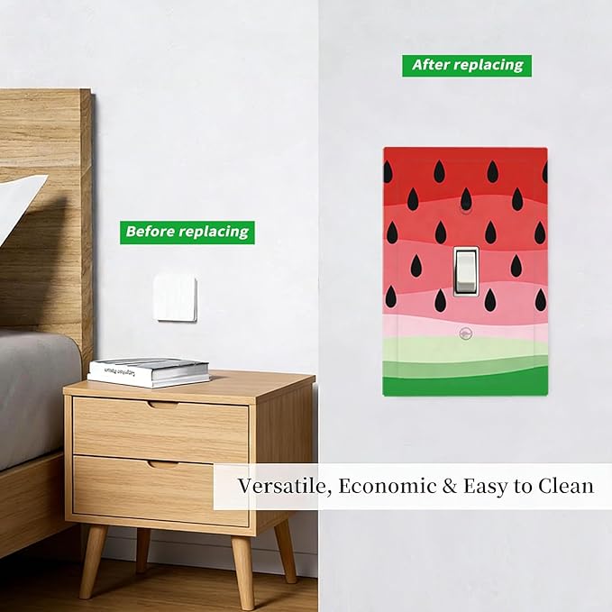 Gradient Watermelon Slice & Seeds 1-Gang Toggle Light Switch Plate, Summer Freshness Cute Fruit Design Decorative Wall Plate for Kitchen Decor