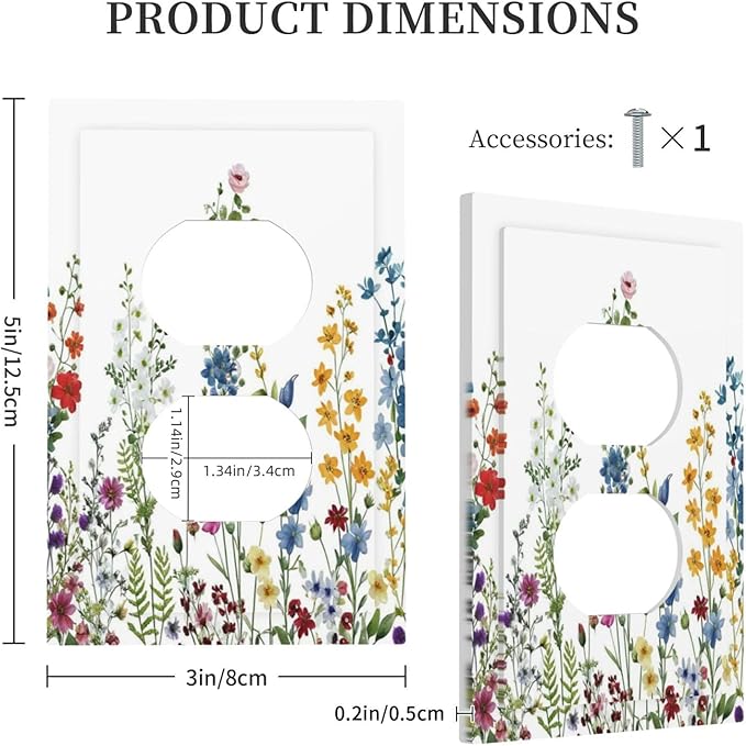 Decorative Outlet Covers Colorful Wildflowers Plants Flowers on White Background 1 Gang Duplex Light Switch Cover Plate Electrical Switch Plate Covers Wallplates Receptacle Covers Home Decor
