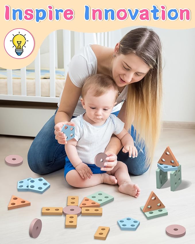 kecristv Montessori Toys for 1 2 Year Old Girl and Boy Birthday Gifts, Shape Sorter Wooden Toys for Toddlers Age 1-3 2-4, Learning Educational Sensory Stacking Toy Toddler Puzzles