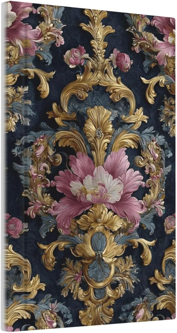 Decorative Light Switch Cover Plate Rococo Pink Floral Flower Gold Leaf 1 Gang No Device Single Blank Outlet Covers Wall Plates for Electrical Outlets Faceplate for Bedroom Home Decor