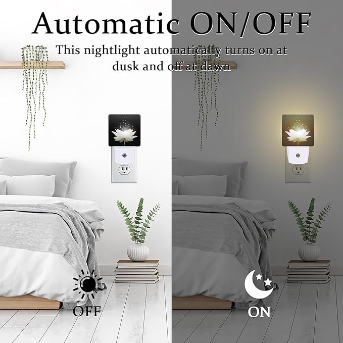 Magic White Lotus Flower Night Light for Kids, Glowing Lotus Floral Night Light Plug in with Dusk to Dawn Sensor, 0.5w Energy Saving Sleep Friendly Nightlight for Hallway Stairway Kitchen Bedroom