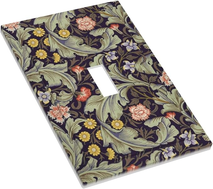 Boho William Morris Floral Green Leaves Flower Decorative Light Switch Cover 1 Gang Single Toggle Device Electrical Faceplate Switchplates Decorator Outlet Wall Plate for Farmhouse Home Decor
