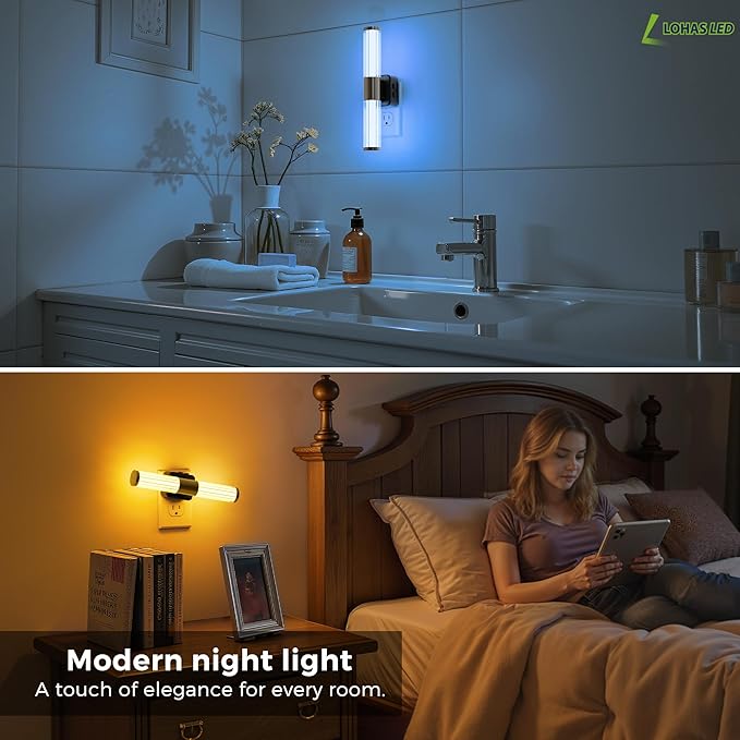 L LOHAS LED Night Lights Plug into Wall, RGB Color Changing Night Light for Kids, Acrylic Rotating Nightlight Dimmable with Light Sensor, for Bedroom Bathroom Hallway Children Christmas Party, 2 Pack