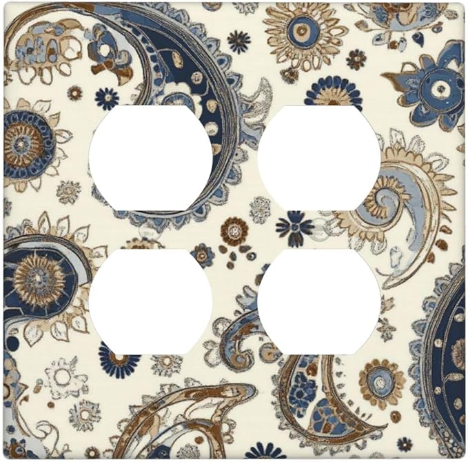 Outlet Covers Doodle Style Floral Abstract Teardrop 2 Gang Double Duplex Decorative Light Switch Covers Electrical Wallplates Socket Faceplate For Bed Room Living Room Decor