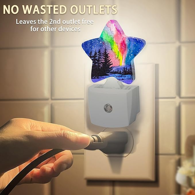 Northern Lights Night Light Plug-in Dusk to Dawn Smart Sensor White Led Nightlight for Bedroom Bathroom Kitchen Hallway Stairs Energy Efficient Decor Desk Lamp